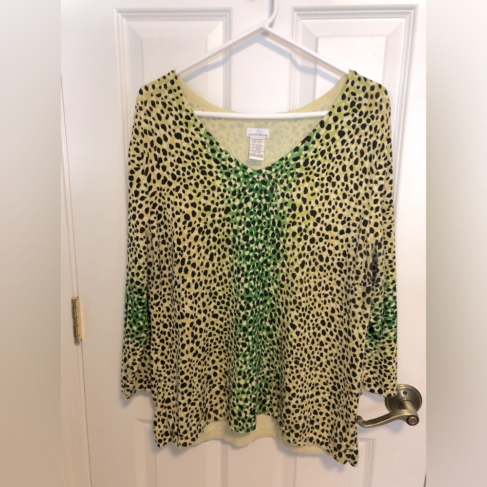 Jaclyn Smith women’s XL  animal print VNeck sweater. Greens/ black